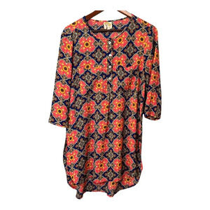 Anthropologie Fig & Flower Kendra Tunic Boho Shirt Dress. Paisley Floral. Small